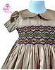 Sandy Bloom Smocked Dress: Hand-Embroidered Rose Garden Elegance for Your Little Princess's Cherished Celebrations