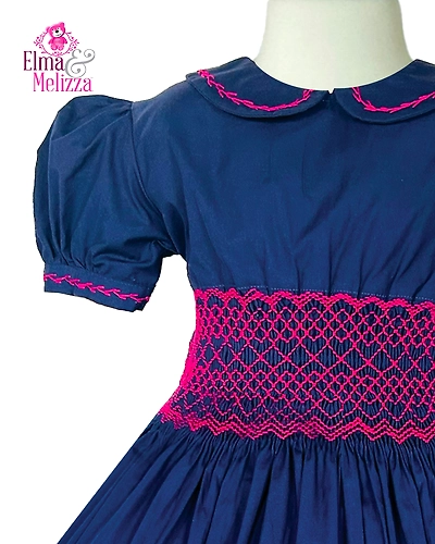 Twilight Bloom Smocked Dress: Hand-Embroidered Petal Softness for Your Little Princess's Cherished Moments-EMD29-D-1