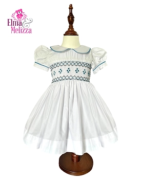 White Rosebud Dreams: Hand-Smocked Embroidered Baby Girl Dress for Timeless Photoshoots, Cherished Celebrations