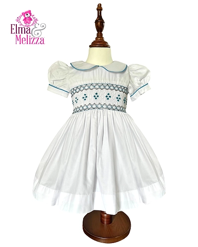 White Rosebud Dreams: Hand-Smocked Embroidered Baby Girl Dress for Timeless Photoshoots, Cherished Celebrations-2 - 3 Years-1