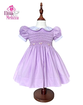 Hand-Smocked Purple Baby Girl Dress with Rose Embroidery – Elegant Handmade Outfit for Weddings, Birthdays & Cherished Family Celebrations