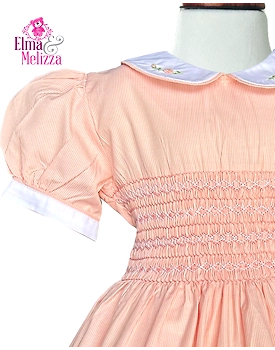 Orange Blossom Elegance Girl Hand-Smocked Baby Dress with Embroidered Roses – Perfect for Birthdays, Weddings & Holiday Photoshoots