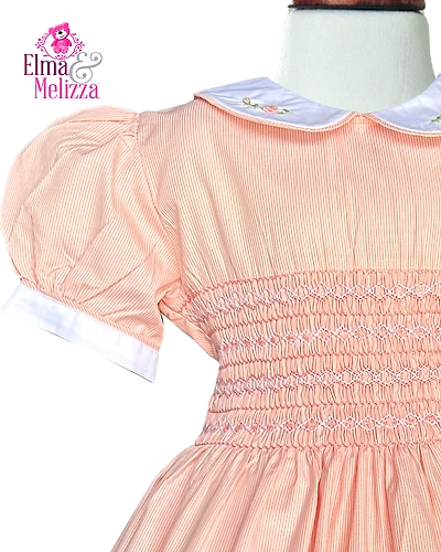 Orange Blossom Elegance Girl Hand-Smocked Baby Dress with Embroidered Roses – Perfect for Birthdays, Weddings &amp; Holiday Photoshoots-6 - 7 Years-1