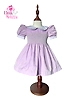 Purple Petal Charm – Hand-Smocked Embroidered Baby Girl Dress with Blue Roses for Birthdays, Weddings & Photoshoots