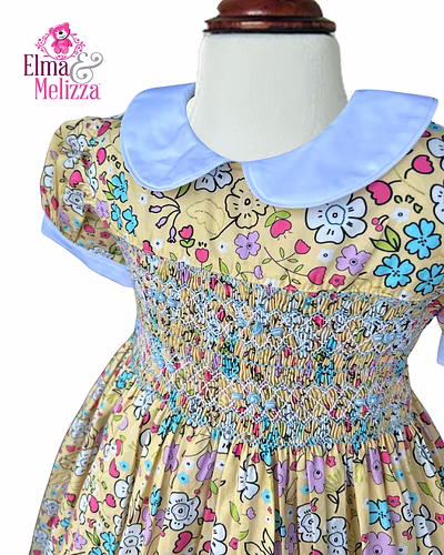 Creamy Yellow Blossom Dreams Hand-Smocked Embroidered Baby Girl Dress for Weddings, Birthdays &amp; Special Occasions-6 - 7 Years-1