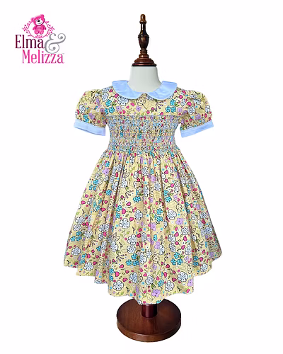 Creamy Yellow Blossom Dreams Hand-Smocked Embroidered Baby Girl Dress for Weddings, Birthdays &amp; Special Occasions-EM0607D57