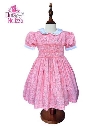 Pink Floral Bloom Hand-Smocked &amp; Embroidered Baby Girl Dress – Handmade Elegance for Weddings, Birthdays &amp; Special Celebrations-EM0708D58