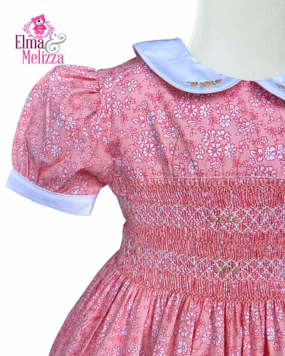 Pink Floral Bloom Hand-Smocked &amp; Embroidered Baby Girl Dress – Handmade Elegance for Weddings, Birthdays &amp; Special Celebrations-7 - 8 Years-1