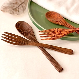 Kala Sanskruti Coir Products Pvt.Ltd. COCONUT WOOD SPOON, FORK, KNIFE SET