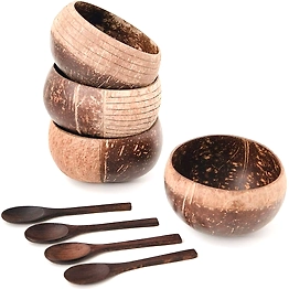 Kala Sanskruti Coir Products Pvt.Ltd. JUMBO COCONUT BOWL WITH SPOON & FORK (900 ML)