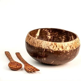 Kala Sanskruti Coir Products Pvt.Ltd. COCONUT ROUGH TOP BOWL WITH CUTLERY