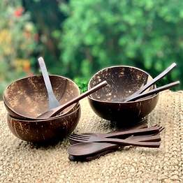 Kala Sanskruti Coir Products Pvt.Ltd. COCONUT HANDCARVED BOWL WITH CUTLERY