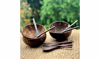 COCONUT HANDCARVED BOWL WITH CUTLERY