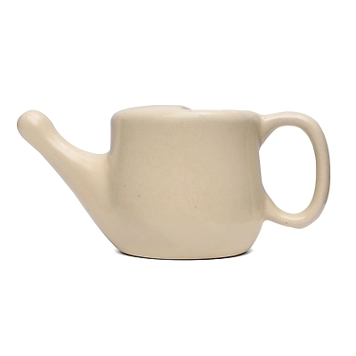 Flojar Ceramic Jala Neti Pot - Improved Design with Nostril Plugging Support - Beige