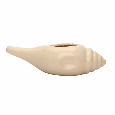 shell ceramic neti pot – white decorative conch design