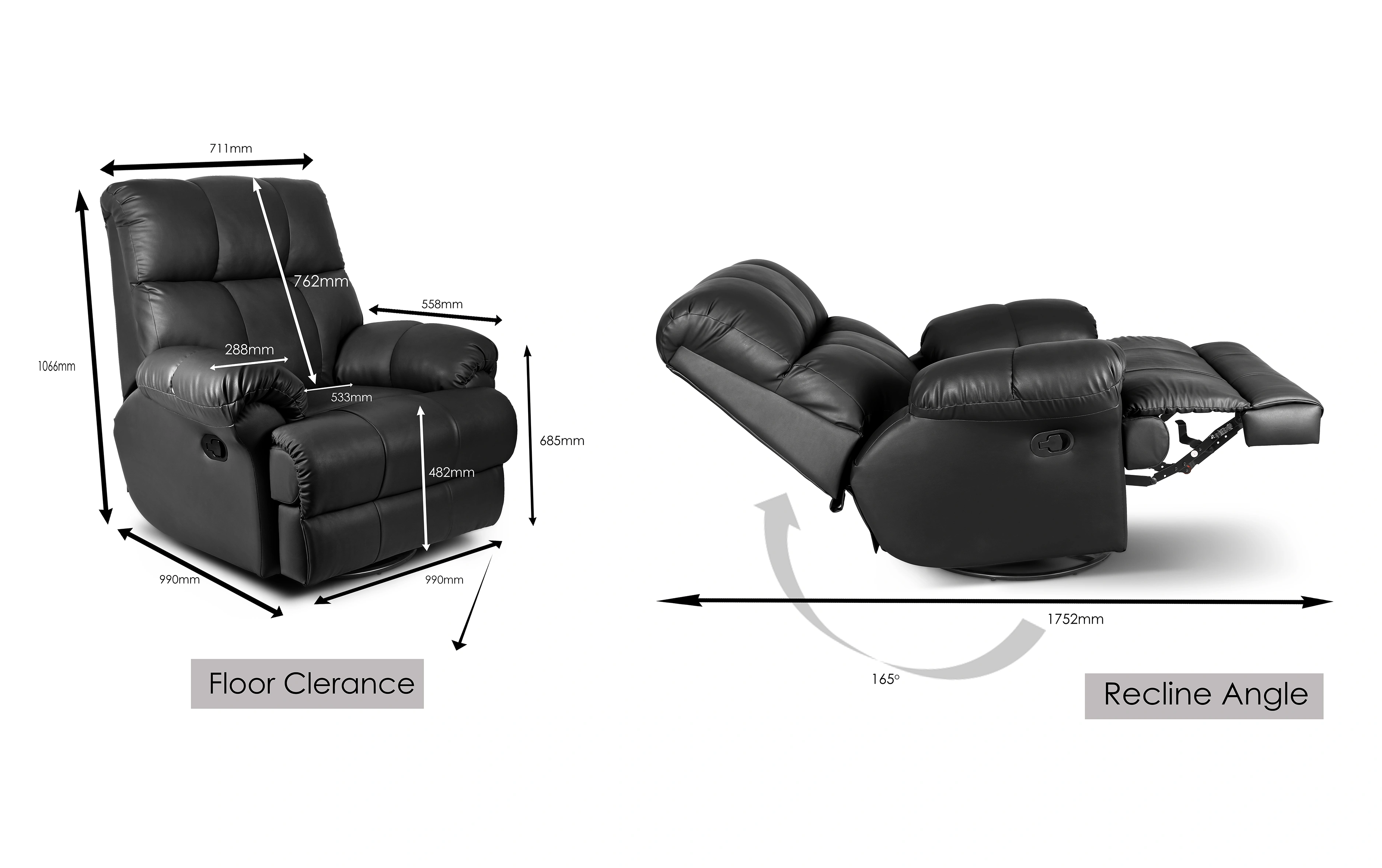 Little NAP Casa Manual Recliner for Living Room (Single Seater, Black)-5