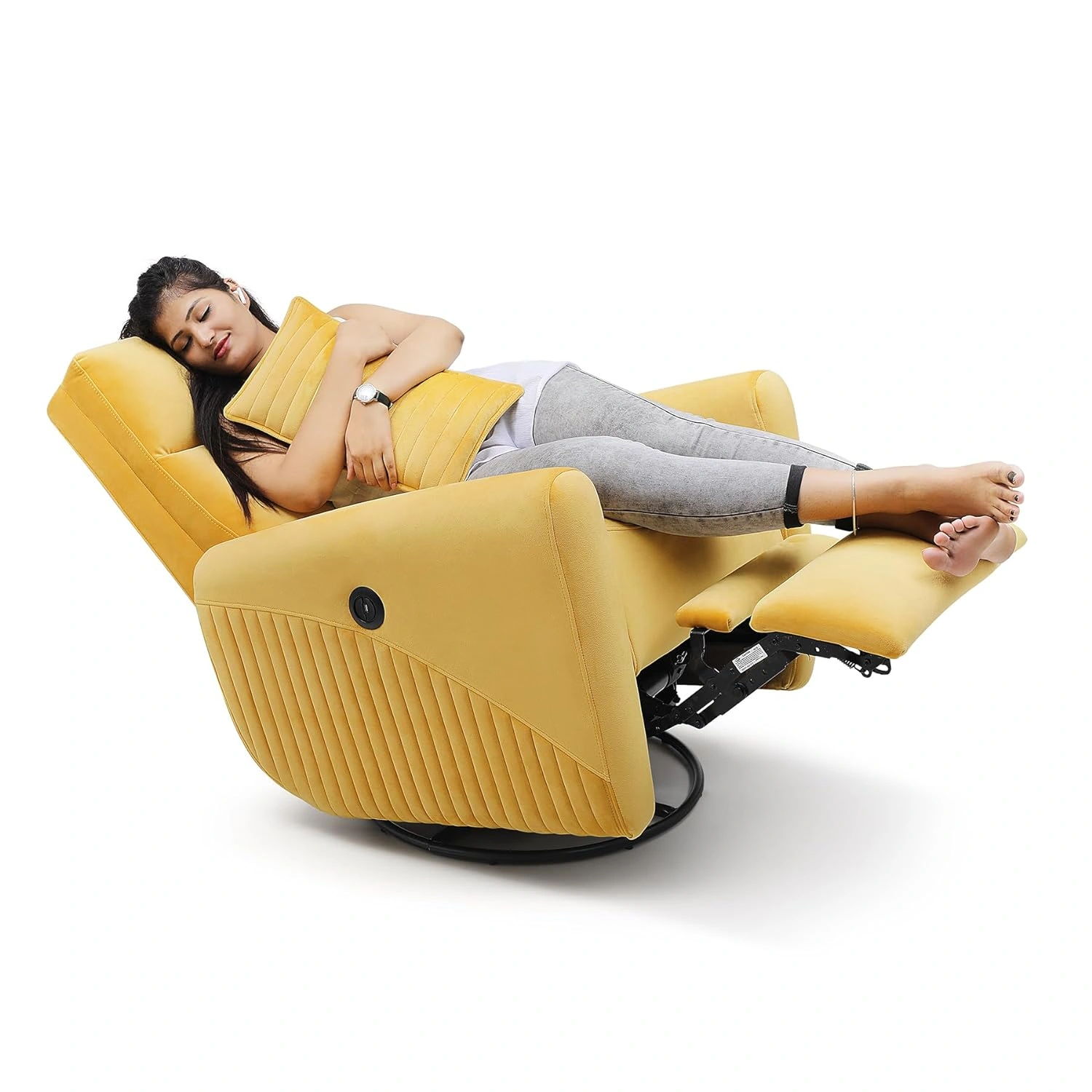 Motorized with Rocking &amp; Revolving Recliner|for Home Relax (Nirvana,Yellow)-2