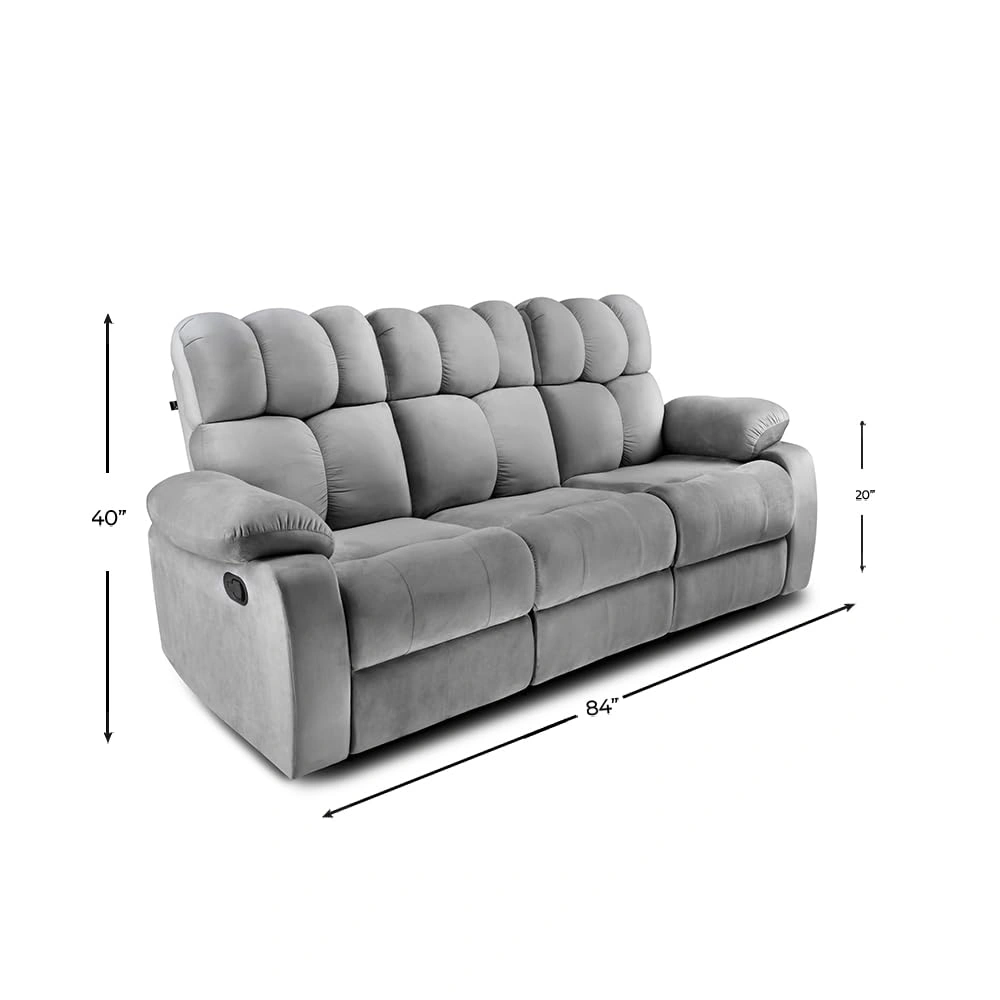 Helios 3 Seater Manual Recliner | for Home Relax  (Fabric,Grey)-1