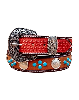 WESTERN TOOLED BEADED 40MM LEATHER BELT