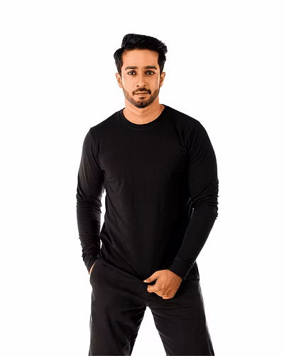 Jet Black Long Sleeve Crew Neck-KL006378-2-1