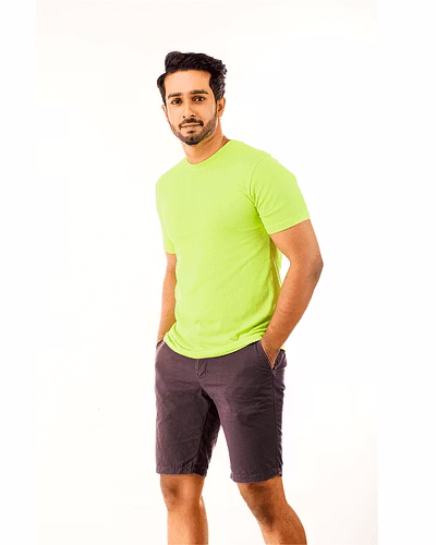 Pale Olive Green Short Sleeve Crew Neck-KL006075-1