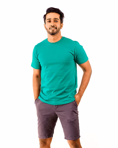 Dark Aquamarine Short Sleeve Crew Neck-KL006563-1