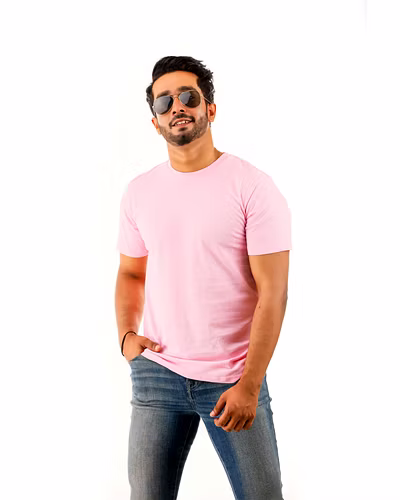 Pink Rose Short Sleeve Crew Neck-KL007370-1
