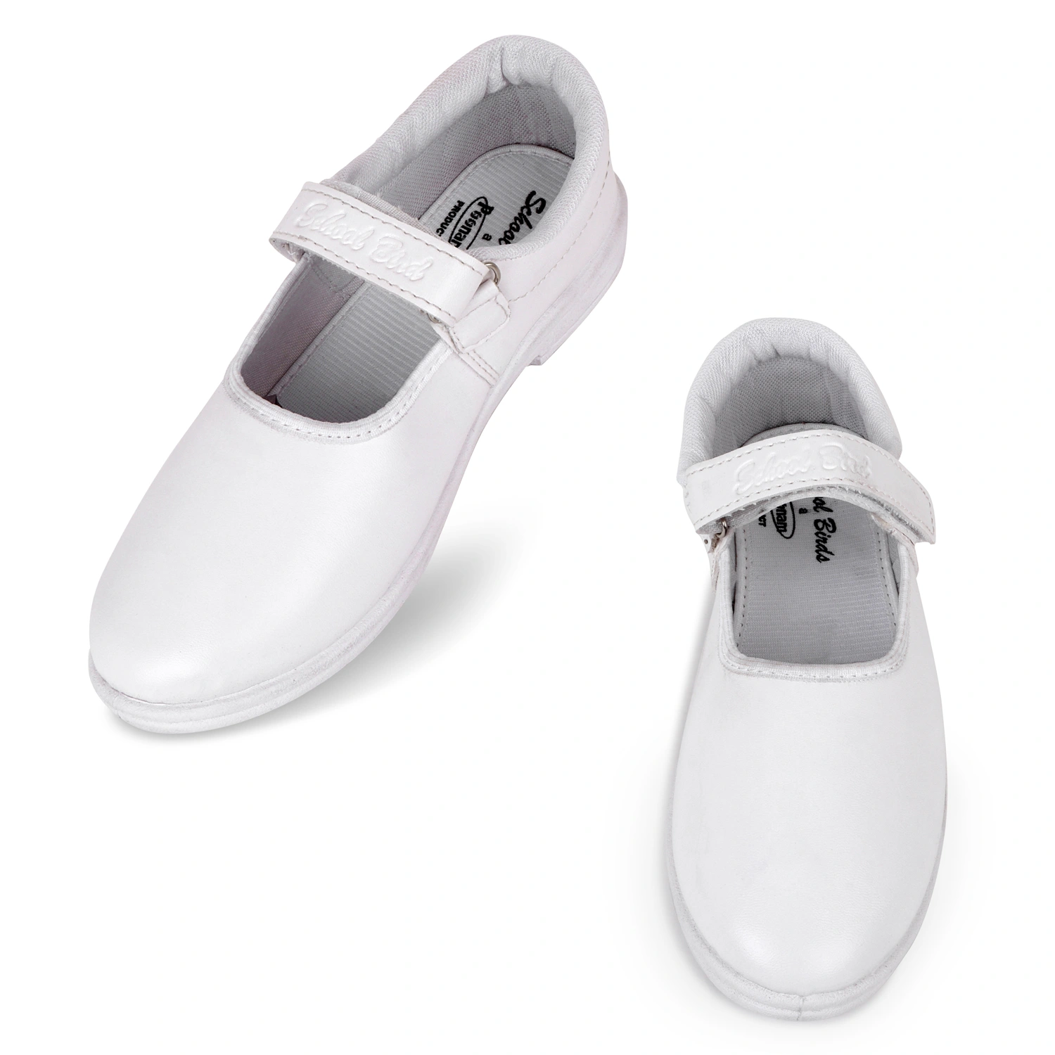 SCHOOL BIRDS Girls Black White Uniform Comfortable Velcro Ballerina School Shoe for Adults and Kids-Code-1