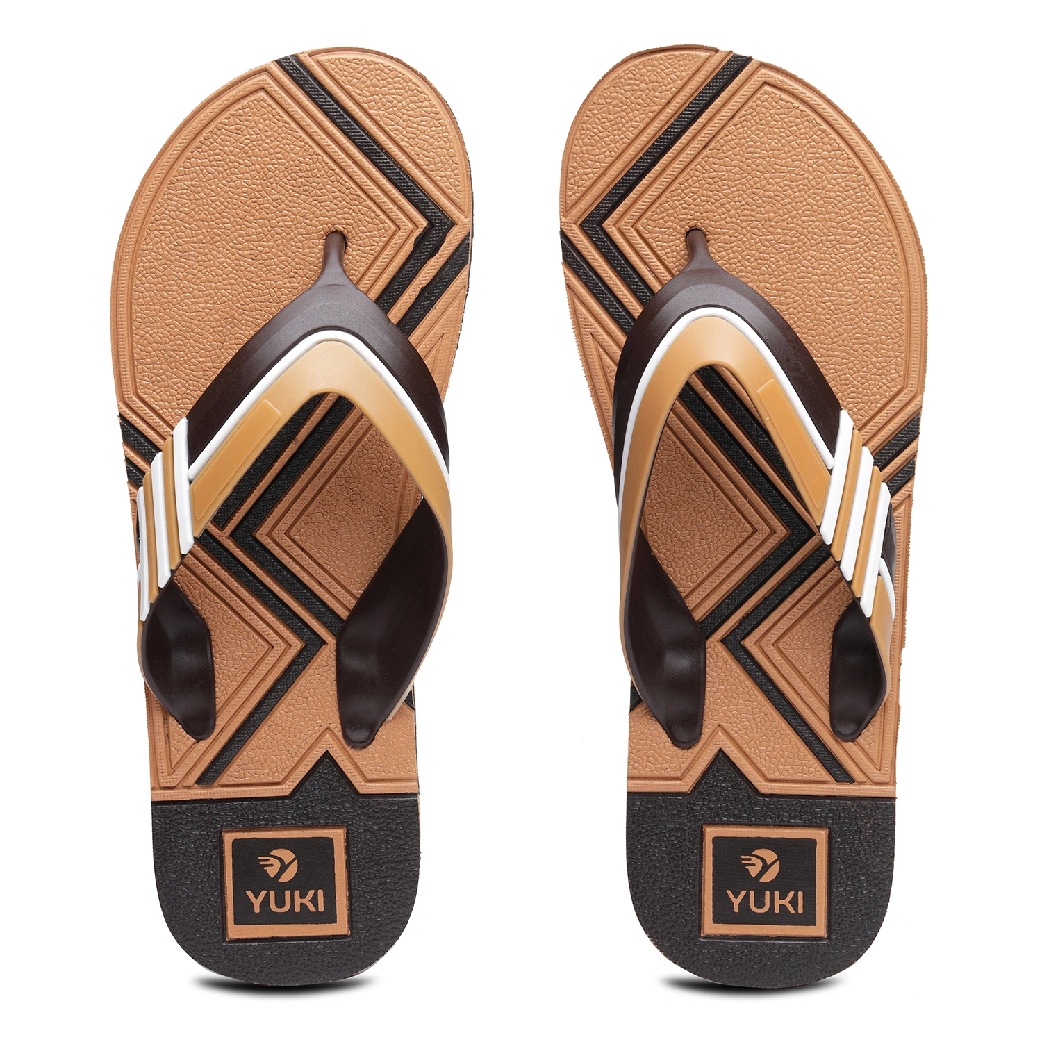 YUKI Men Slippers | Stylish Hawai Chappal Rubber Flip Flops-Yuki_5G_Tan