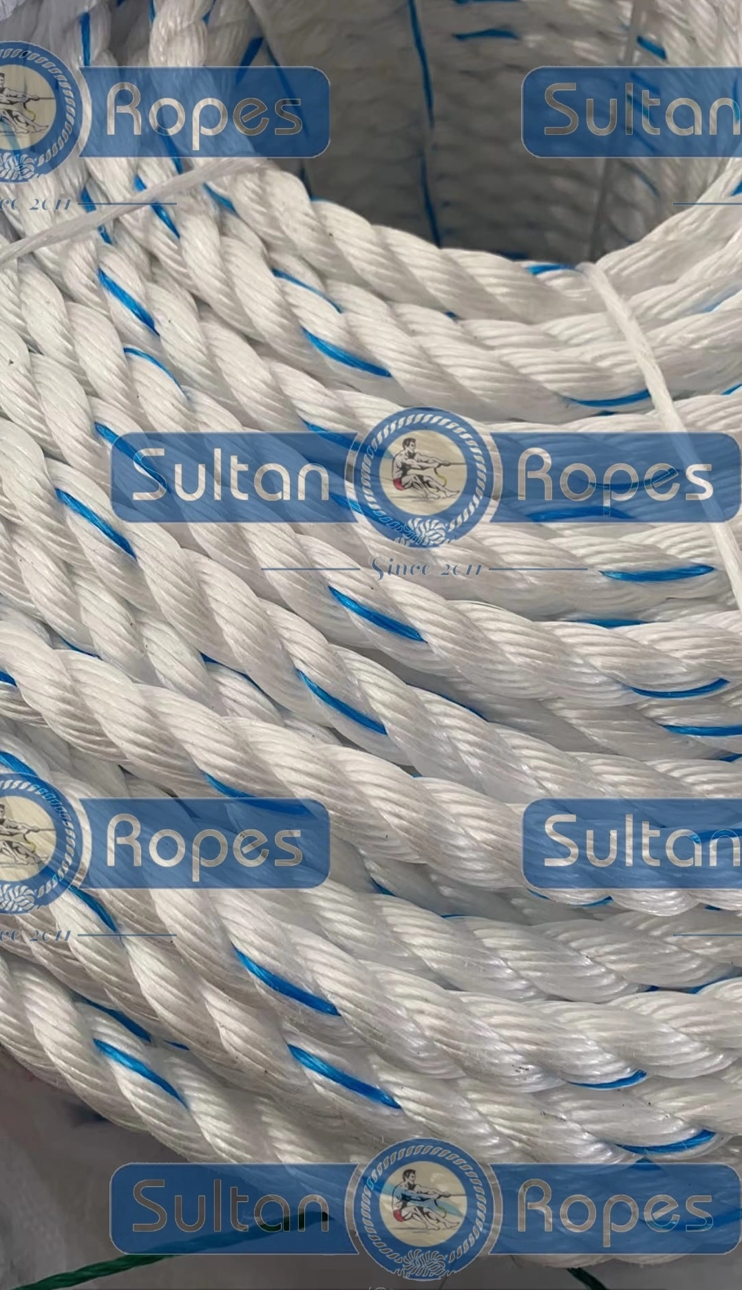 White PP Polypropylene Fishing Rope with Blue Tracer-2