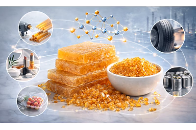 Microcrystalline wax shown as a specialty industrial wax used in adhesives, cosmetics, packaging, an