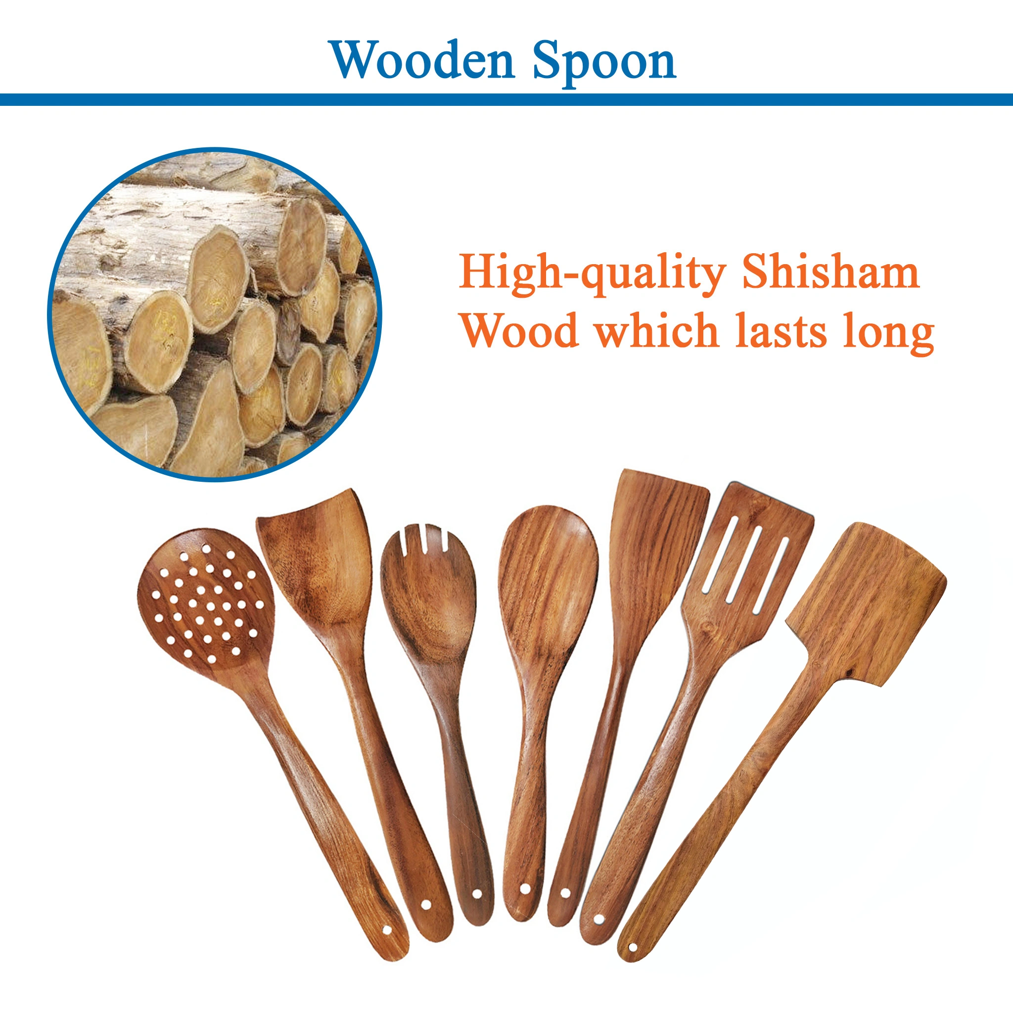 HATHKAAM Wooden Spoons and Spatula Sets of 7 Sheesham Wood Healthy Hygienic Cooking and Serving Handcrafted from High Moist Resistance for Non-Stick Cookware | KW001-1