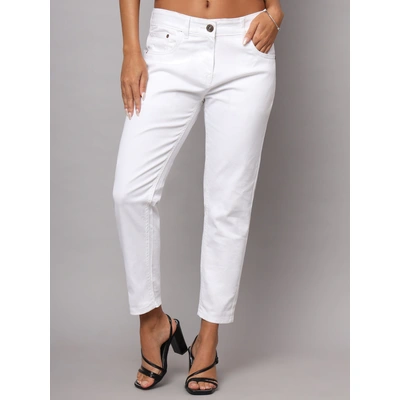 Women Slim Straight Fit White Jeans