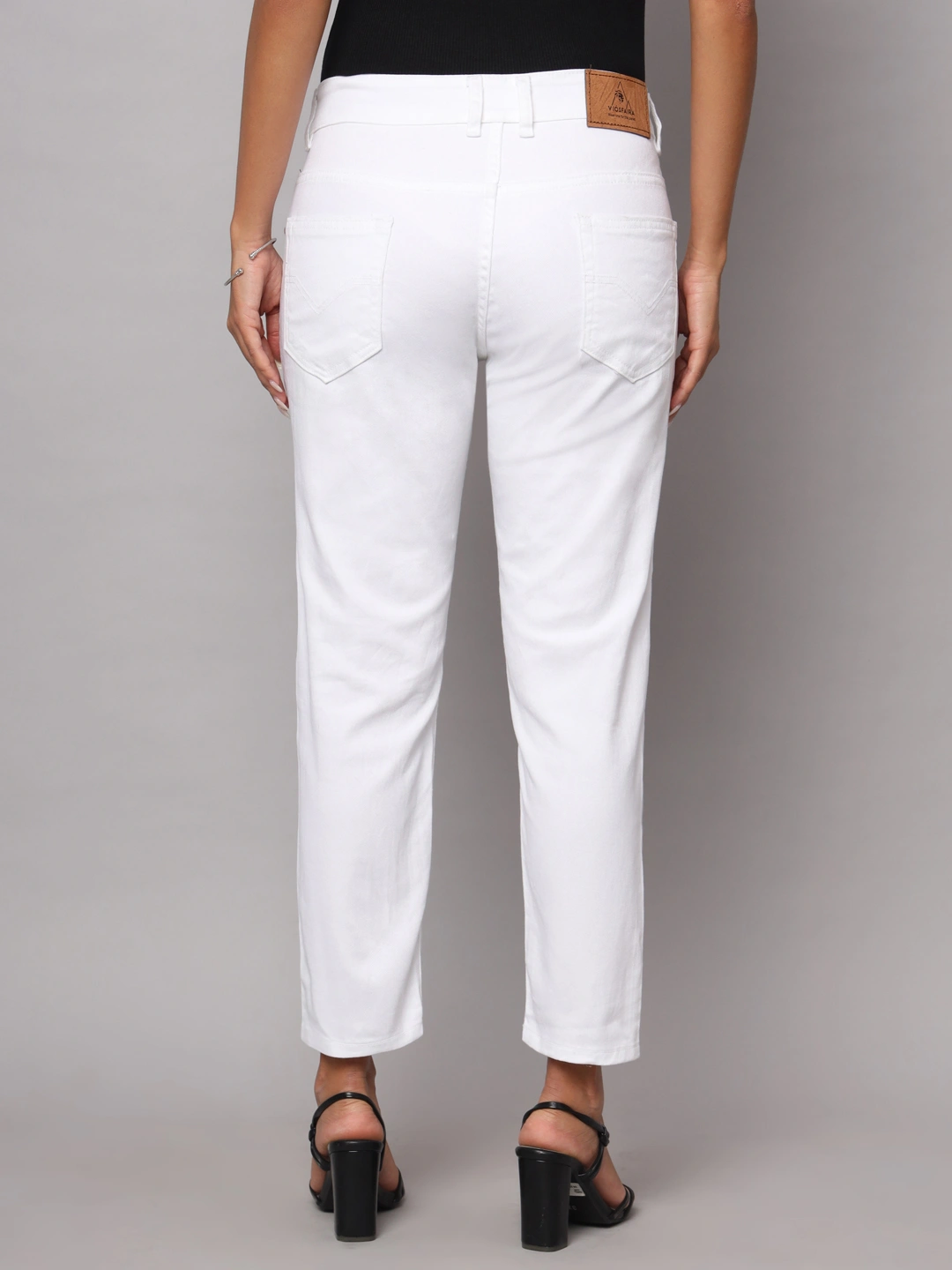 Women Slim Straight Fit White Jeans-1