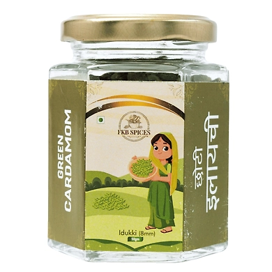 FKB Spices Premium Small Cardamom (छोटी इलायची) - 50g in Eco-Friendly Glass Jar - Sourced from Idukki, Kerala-12335814