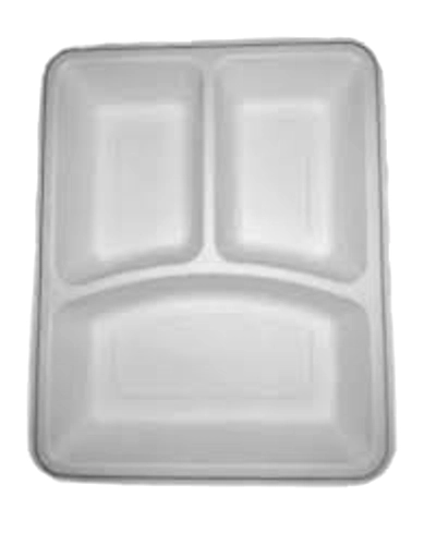 Bagasse 3 Compartment Rectangle Tray Packet of 50 Trays-12143384
