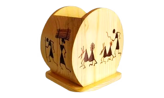 Wooden Round Pen Stand with Warli Art – Desk Organizer