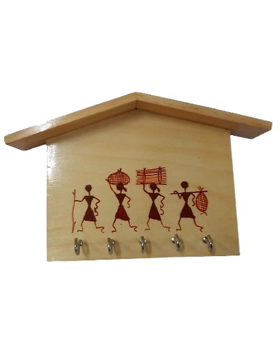 Handcrafted Wooden Key Holder with Warli Tribal Art-12656703