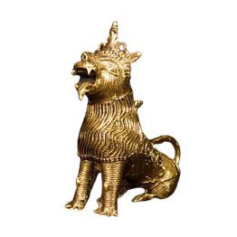 ornate india lion figurine in brass & bell metal – tribal decor accent
