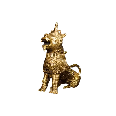 ornate india lion figurine in brass & bell metal – tribal decor accent