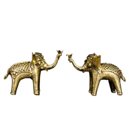 ornate india brass elephant pair with lotus for home decor & gifting