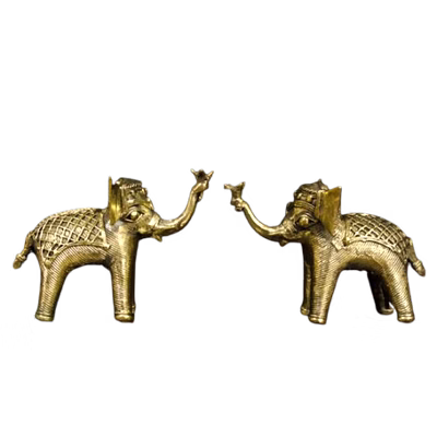 ornate india brass elephant pair with lotus for home decor & gifting