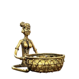 bastar dokra art woman with basket – handcrafted tribal metal decor