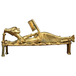 ornate india brass woman figurine studying on cot – handcrafted metal art