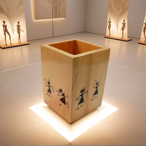 Handcrafted Wooden Pen Stand with Warli Tribal Art