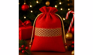 Jute Drawstring Bags, Potli Pouch with Golden Lace - Wedding & Gift Packaging