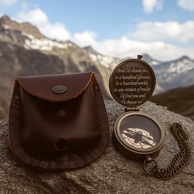 brass compass with leather case - nautical gifts & decor
