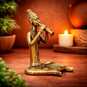 Brass Trumpet Player Figurine – Handcrafted Tribal Metal Art