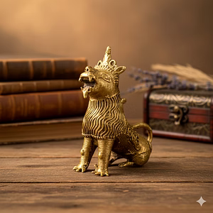 Lion Figurine in Brass & Bell Metal – Tribal Decor Accent