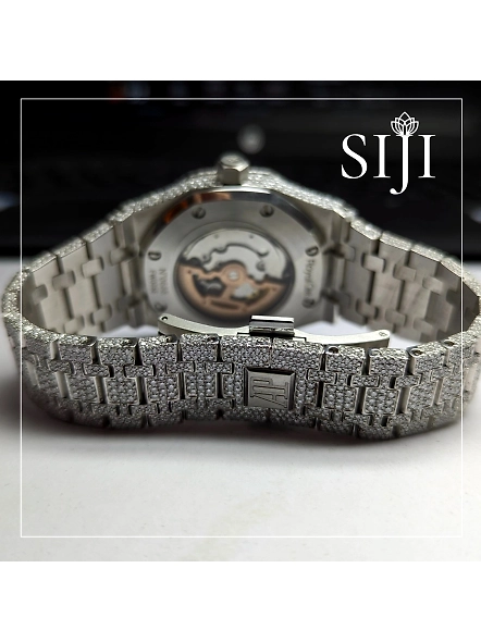 AUDEMARS PIGUET WHITE GOLD MASTER PIECE STAINLESS STEEL MOSSANITE DIAMOND ROYAL OAK HIP HOP ICED OUT WATCH-WHITE GOLD-AUTOMATIC-MOSSANITE-3